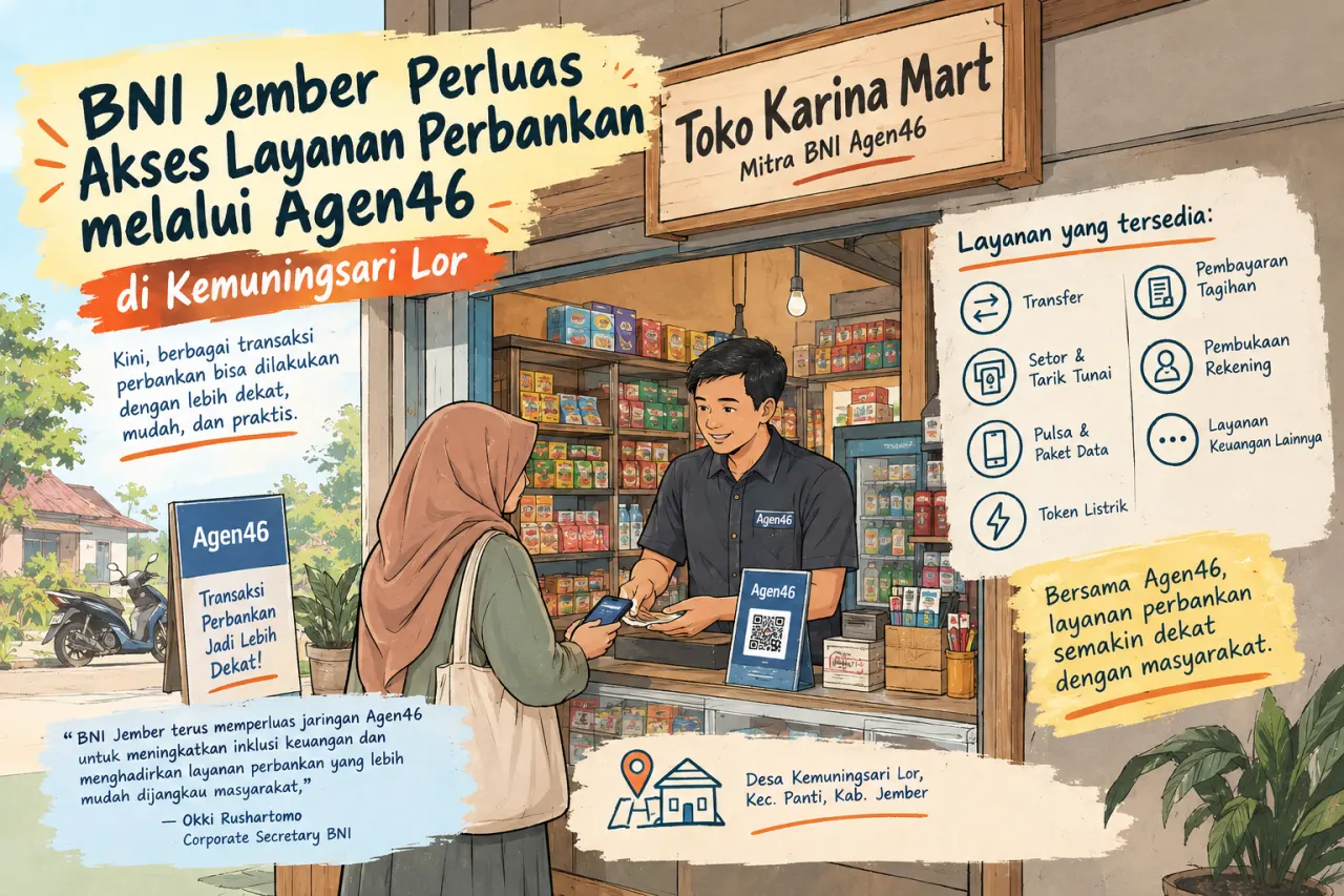 BNI mengembangkan jaringan Agen46 untuk mendekatkan layanan keuangan kepada masyarakat Kabupaten Jember.